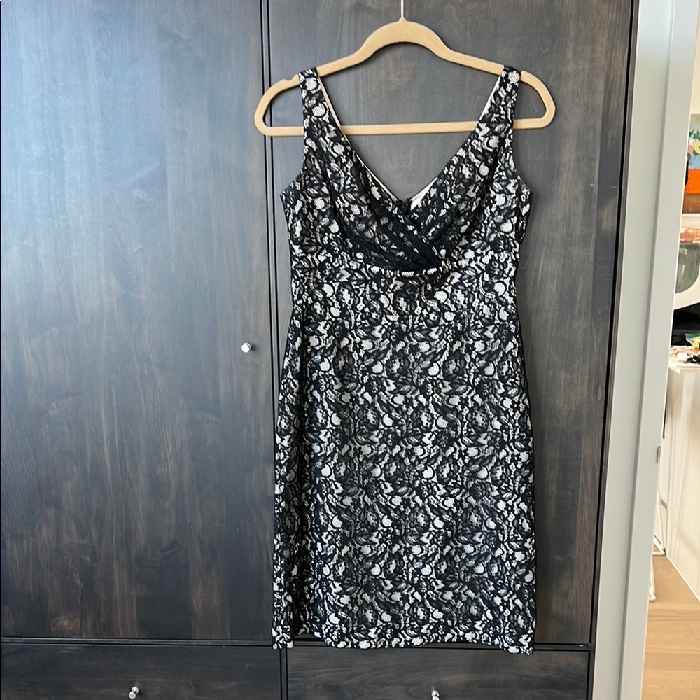Elegant Black and White Lace Cocktail Dress